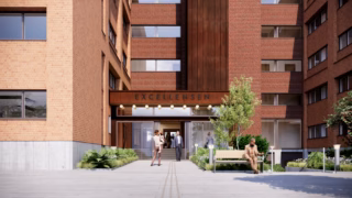 Exellensen 5, visonsbild av hur tegelbyggnaden kommer att se ut efter ombyggnationen.